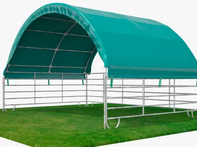 Arched Farm Shelter Installed On Grass Fur 3D model