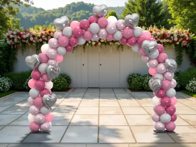 Wedding Balloon Arch with Silver Hearts 3D model