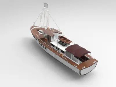 Wooden sail ship 3D model