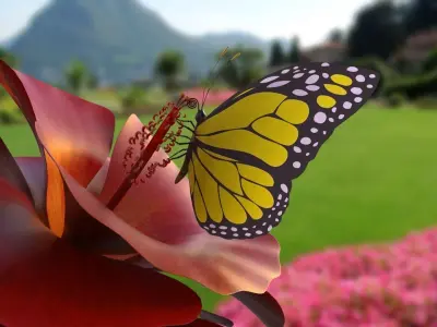 Butterfly With Flower 3d Model  3D model