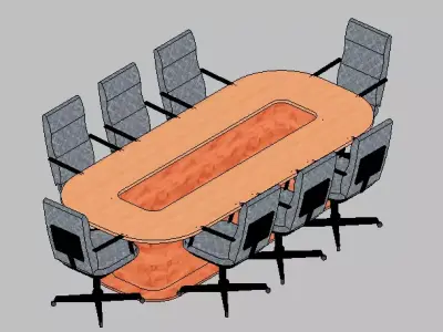 Modern Oval Conference Table with  Ergonomic Chairs 3D model
