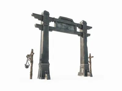 Ancient Stone Pagodas and Torii in Asia 3D model