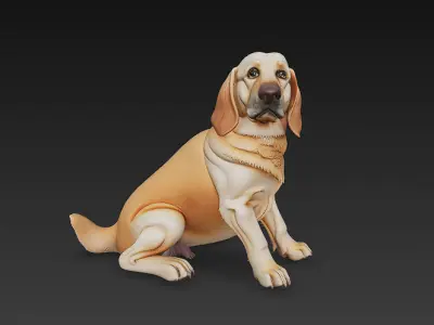 Golden Retriever Dog Realistic 3D Model - Low Poly Realistic Low-poly 3D model