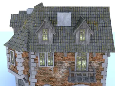 Medieval city corner house Low-poly 3D model