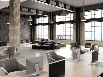 interior scene loft office 02 with furniture 3D model