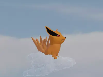 Nine tailed chibi fox Low-poly 3D model