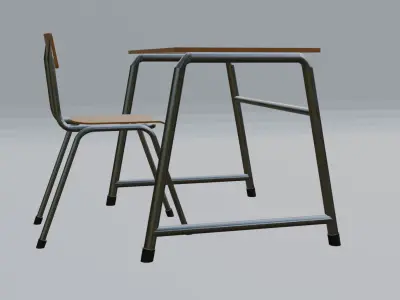 school desk and chair Low-poly 3D model