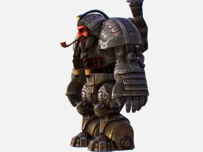 Mailed Armored Metal Gnome Robot Game Character Low-poly 3D model