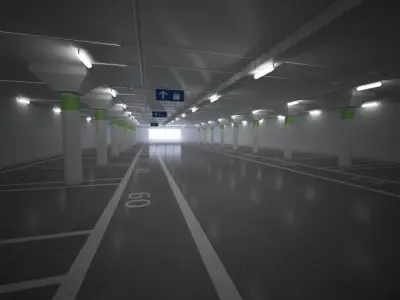 studio render 4 empty parking garage with pillars Low-poly 3D model