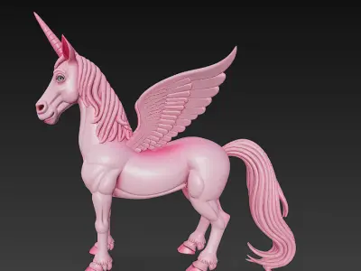Unicorn Pink Realistic 3D Model Basic - Low Poly Realistic  Low-poly 3D model
