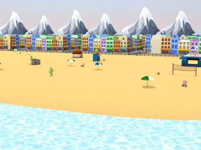 Summer Beach Environment Low-poly 3D model