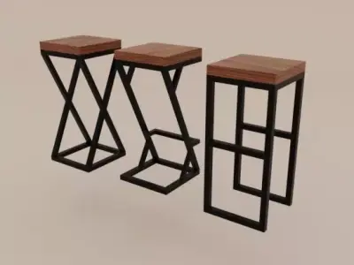 Loft style chair with wood and iron Free low-poly 3D model