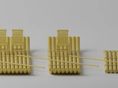 Cartoon Wooden Raft Boat Collection 3D model