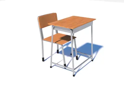 Japanese School Desk and Chair Set Free 3D model