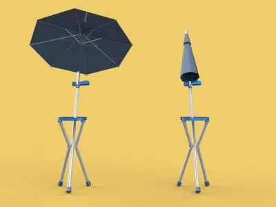 FOLDING CHAIR UMBRELLA POLE STICK CANE WALKING SEAT STOOL CANOPY 3D model