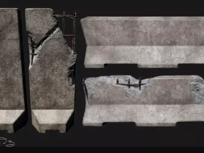 Low Poly PBR Concrete Barrier and Blast Wall Pack Low-poly 3D model