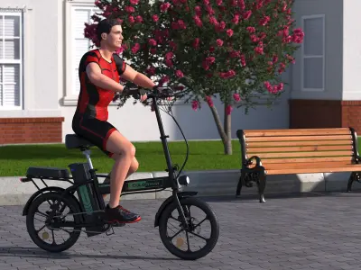 Black Colorway Electric Bike with Cyclist 3D model