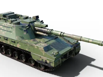 4 coatings of PLA Army PLZ45A4 155mm self-propelled howitzer Low-poly 3D model