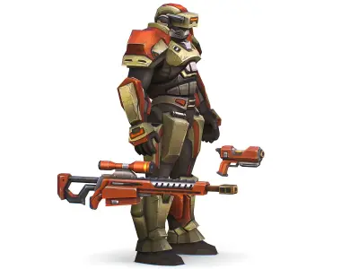 Sci-Fi Man Cyborg - Male Drone Sniper Soldier Low-poly 3D model