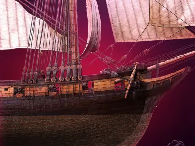 Brig Small sail ship Low-poly 3D model