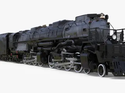Vintage Locomotive with Trailed Tender Rigged 3D model
