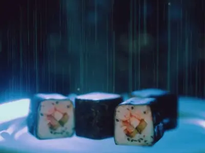 Game Ready Sushi 3d Model on plate in rain Low-poly 3D model