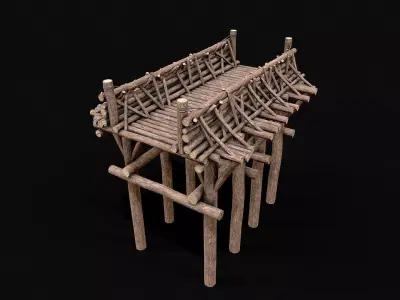 Modular Wood Bridge Platform Low-poly 3D model