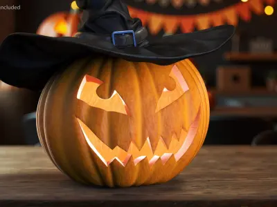 Halloween Pumpkin with Witch Hat 3D model