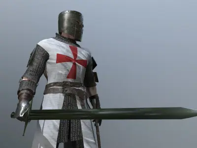 Crusader knight holding sword Low-poly 3D model