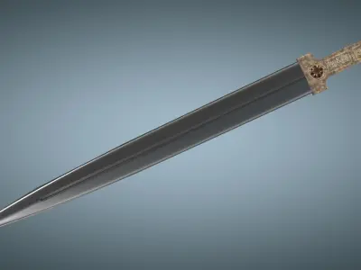 Unique Caucasian dagger Qama or Cossack dagger Low-poly 3D model