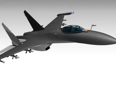 SU-27 fighter jet flying in sky Low-poly 3D model