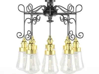 Chandelier1708 light fixture with six glass bulbs Free 3D model