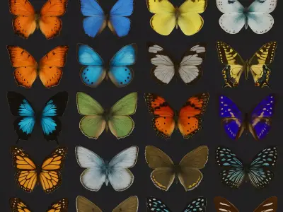 Butterflies  Animated Rigged Collection  Low-poly 3D model