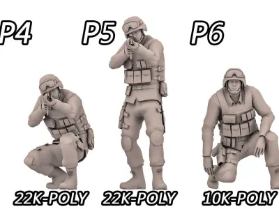 Military Soldier Poses Pack - Game Ready Low-poly 3D model