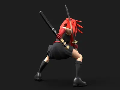 Samurai Girl Low-poly 3D model