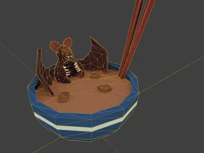 Stylized low poly bat soup Low-poly 3D model