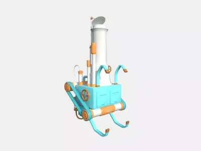 Steampunk Backpack 14 Blue Cartoon - Character Design Fashion Low-poly 3D model