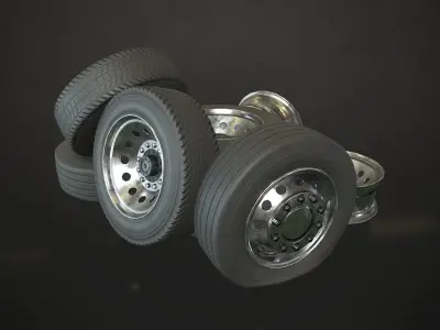Truck Wheels Rims and Tires Low-poly 3D model