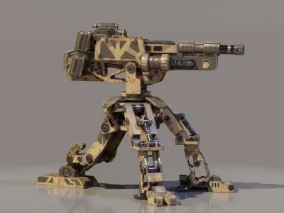 Game ready sentry gun turret Unreal Engine Unity Low-poly 3D model