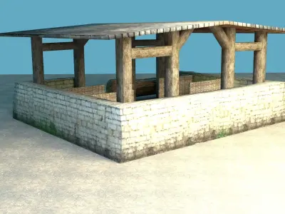 Big medieval stable Low-poly 3D model