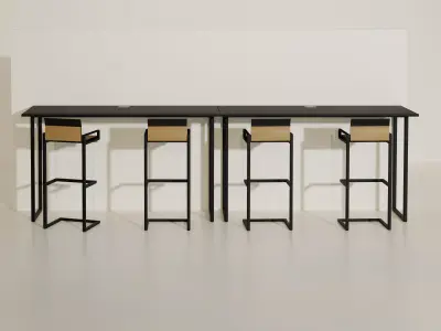 Minimalist Stool with Table - Bamboo Furniture  3D model