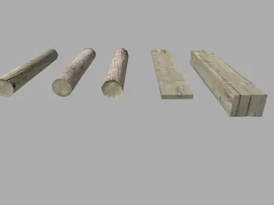 5 low poly wood pieces pack Low-poly 3D model