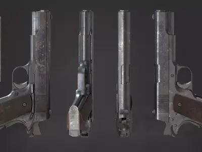 Colt 1911 pistol in 3 types Low-poly 3D model