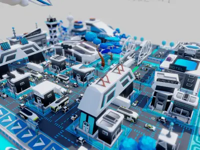 Smart City Low Polly Low-poly 3D model