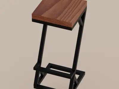 Loft style chair with wood and iron Free low-poly 3D model
