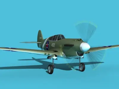 Curtiss P-40B Warhawk V02 USAAF 3D model