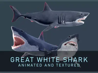 Animated Great White Shark Low-poly 3D model