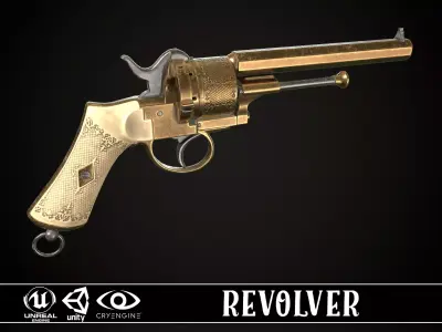 LEFAUCHEUX - Vintage Revolver Brass Low-poly 3D model