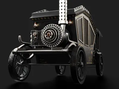 Steampunk Engine Old Medieval Carriage Low-poly 3D model