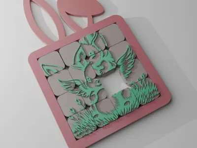 Difficult Sliding puzzle toy with a cute fantasy bunny 3D print model